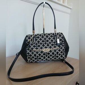 Coach Madison Small Madeline East West Satchel Leather Trim Op Art Fabric